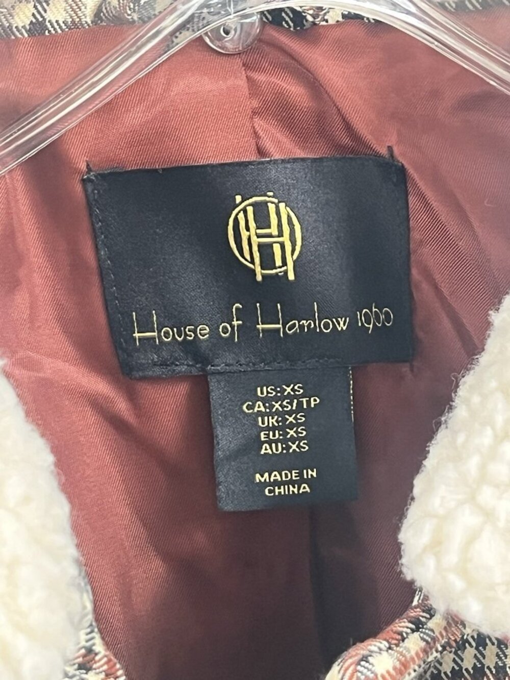 House of Harlow Cropped Plaid Sherpa Jacket Sz XS Y2K Revival Preppy Cozy Glam - Picture 3 of 6